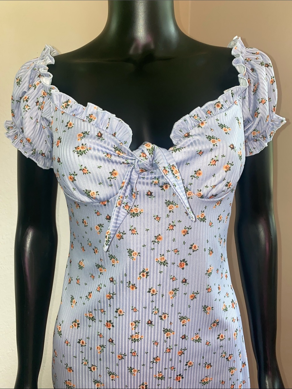 Zaful Light Blue Floral Ruffle Mini Dress - Picture 3 of 10